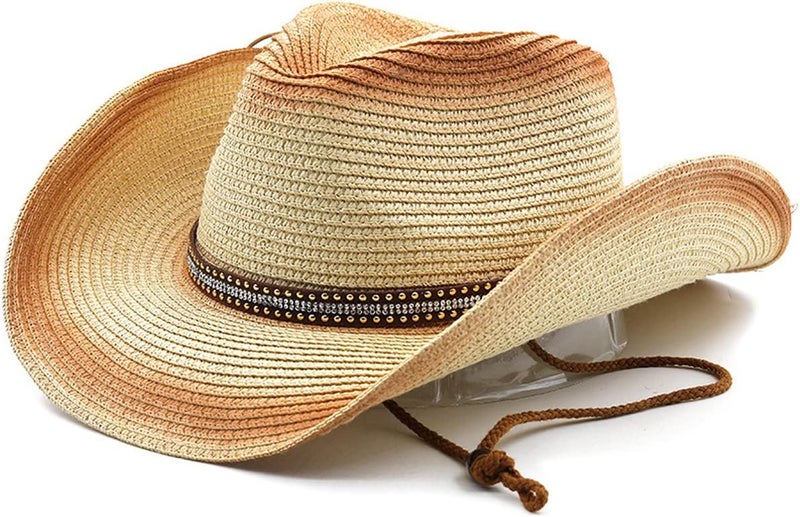 Holiberty Mens Straw Cowgirl Cowboy Hat Women Floppy Packable Wide Brim Sun Hat UPF50 Western Panama Travel Beach Cap Fedora Bucket Hat - Image 1